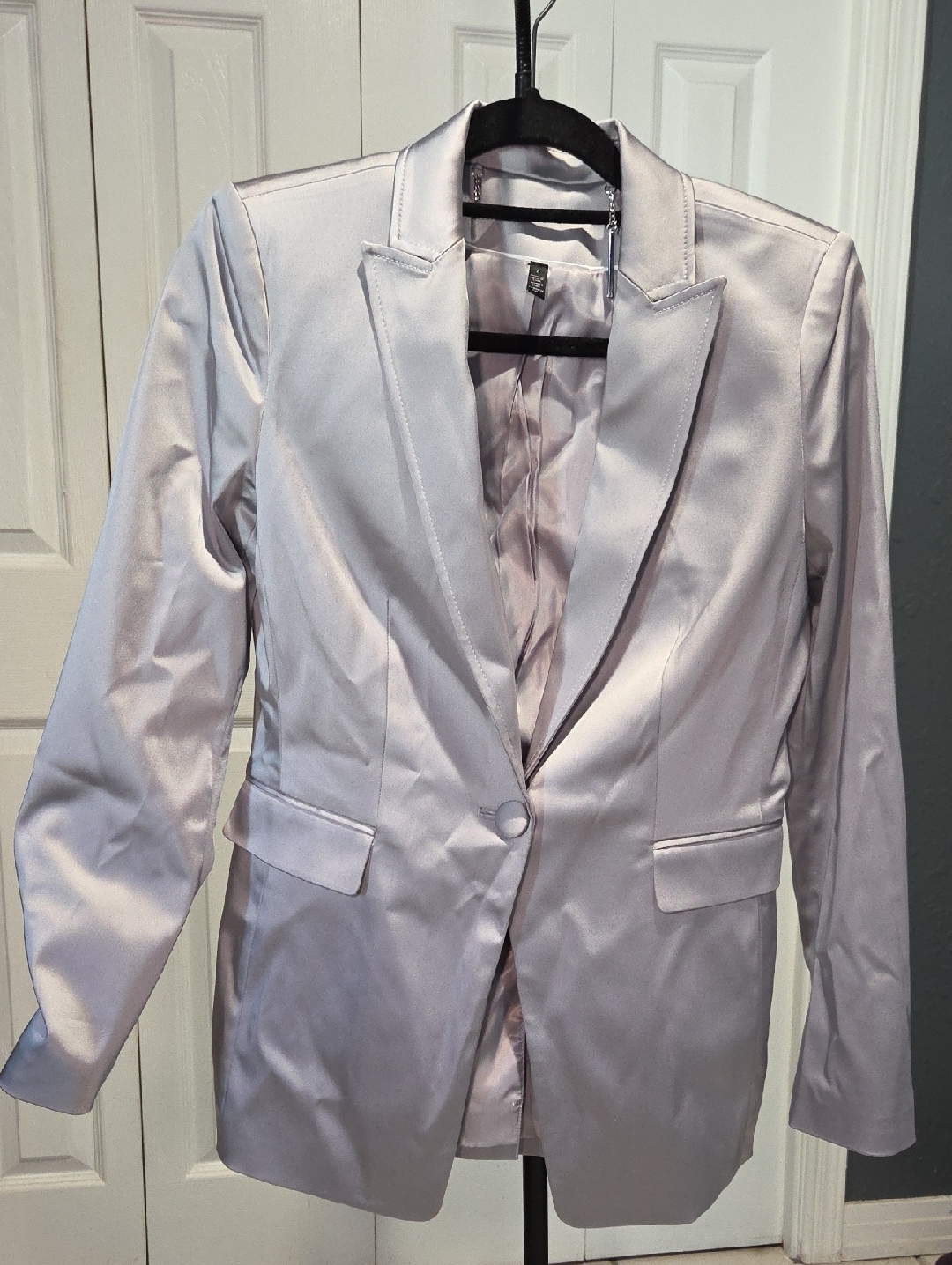 Sz 4 - White House|Black Market Single-Button Silver Satin Blazer